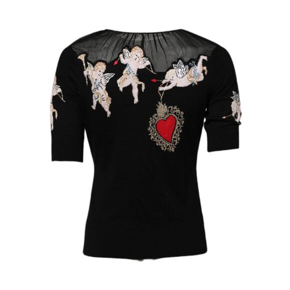 Dolce & Gabbana Black Sacred Heart Embroidered Crewneck Women's Top